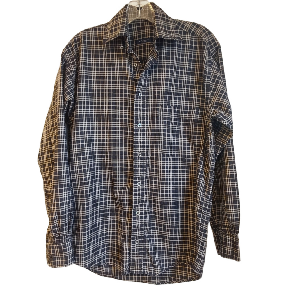 Burberry Men's Navy and White Plaid Shirt